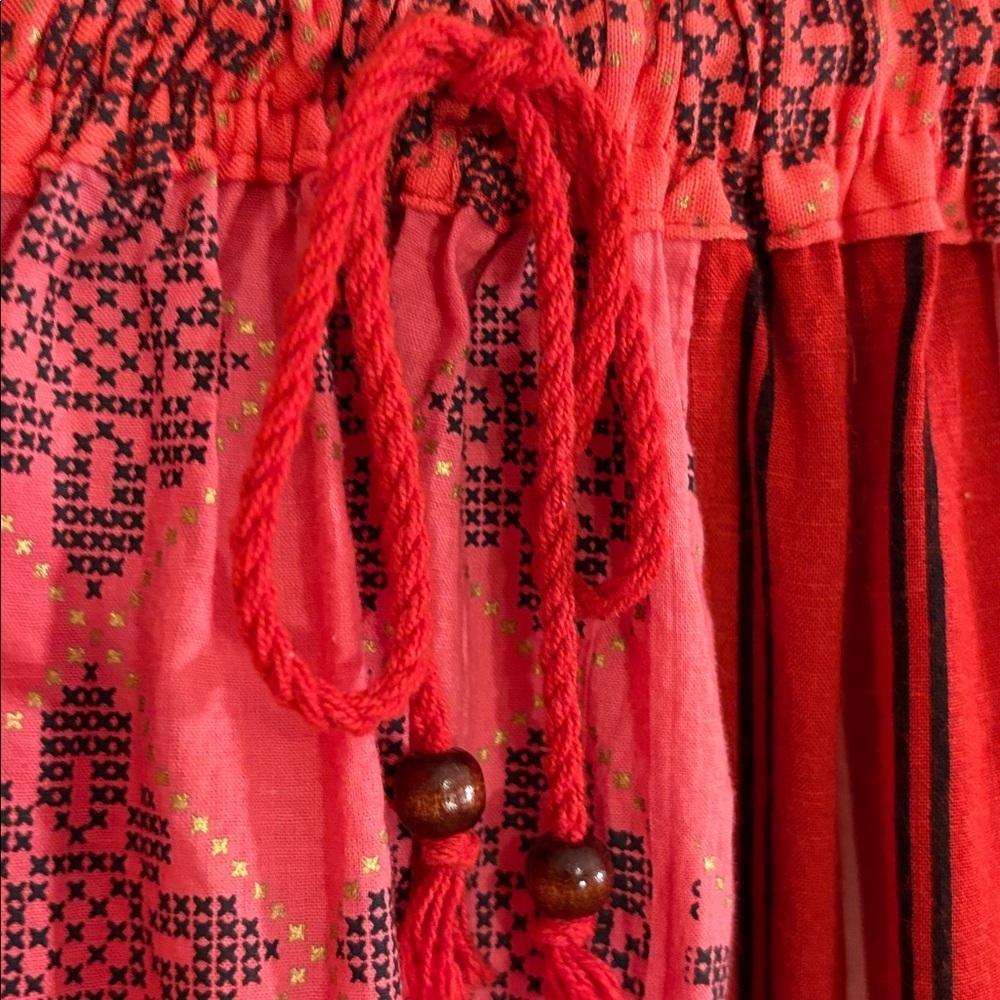 1990s Dead Stock Bohemian Patchwork Red & Pink A Line Skirt XS/Small 0-4 Woman’s - Picture 6 of 17